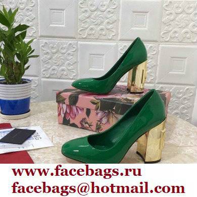 Dolce  &  Gabbana Heel 10.5cm Patent Leather Pumps Green with DG Karol Heel 2021